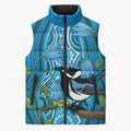 Australia Bluebell Creeper With Superb Blue Wren Sleeveless Puffer Jacket Aboriginal Art - Aussie Hoodie