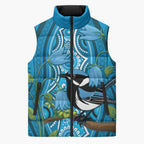 Australia Bluebell Creeper With Superb Blue Wren Sleeveless Puffer Jacket Aboriginal Art - Aussie Hoodie