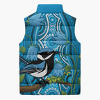 Australia Bluebell Creeper With Superb Blue Wren Sleeveless Puffer Jacket Aboriginal Art - Aussie Hoodie