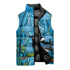 Australia Bluebell Creeper With Superb Blue Wren Sleeveless Puffer Jacket Aboriginal Art - Aussie Hoodie