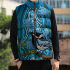 Australia Bluebell Creeper With Superb Blue Wren Sleeveless Puffer Jacket Aboriginal Art - Aussie Hoodie