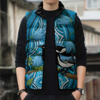 Australia Bluebell Creeper With Superb Blue Wren Sleeveless Puffer Jacket Aboriginal Art - Aussie Hoodie