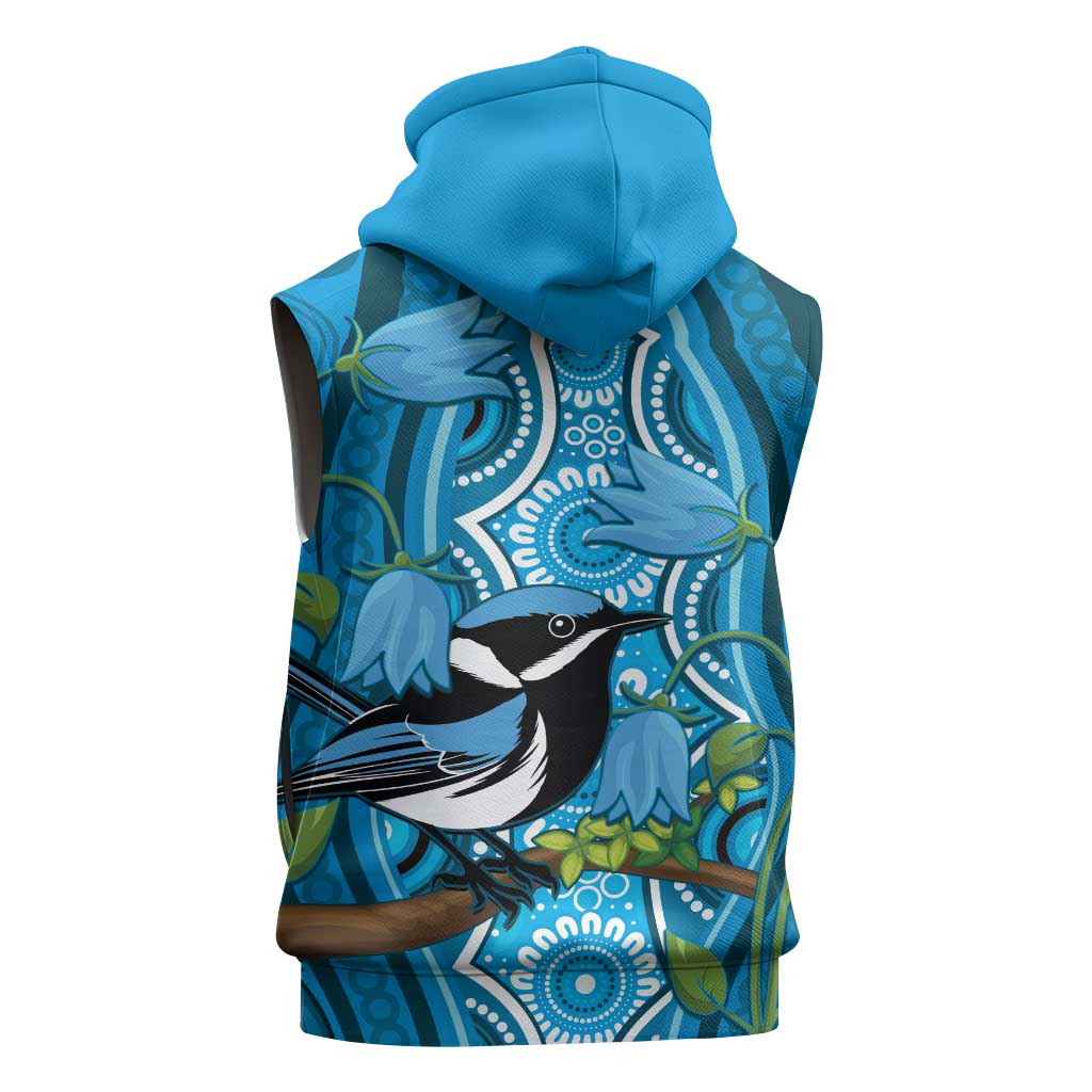 Australia Bluebell Creeper With Superb Blue Wren Sleeveless Zip Hoodie Aboriginal Art LT14