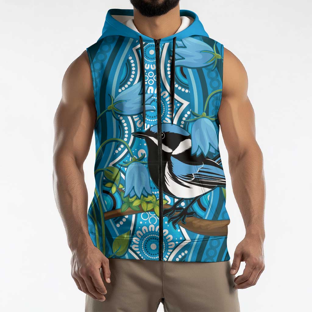 Australia Bluebell Creeper With Superb Blue Wren Sleeveless Zip Hoodie Aboriginal Art LT14