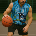 Australia Bluebell Creeper With Superb Blue Wren Sleeveless Zip Hoodie Aboriginal Art LT14