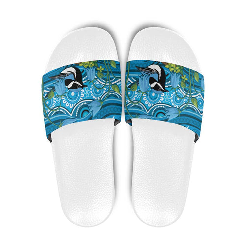 Australia Bluebell Creeper With Superb Blue Wren Slide Sandals Aboriginal Art - Aussie Hoodie