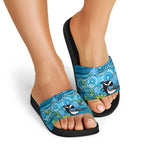 Australia Bluebell Creeper With Superb Blue Wren Slide Sandals Aboriginal Art - Aussie Hoodie