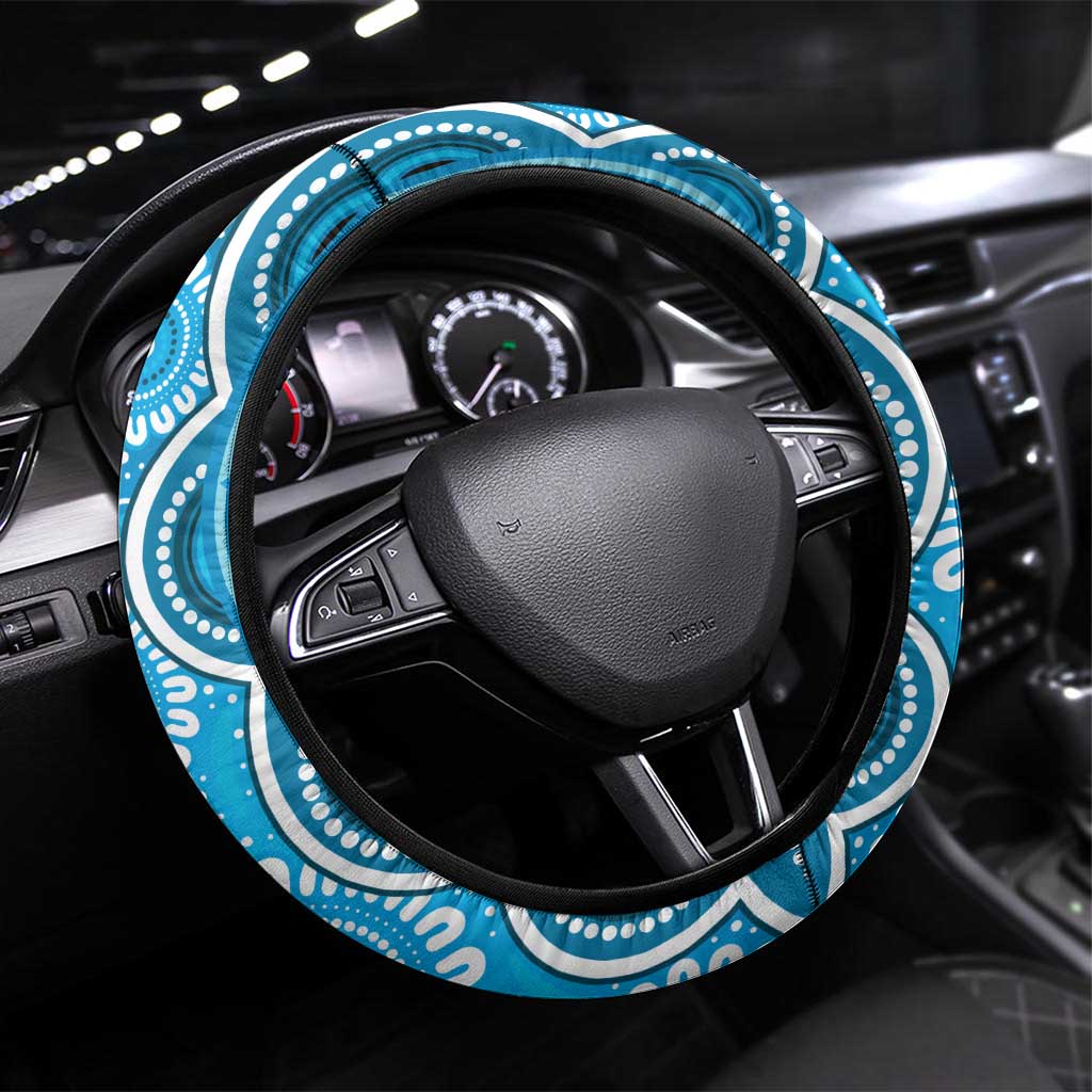 Australia Bluebell Creeper With Superb Blue Wren Steering Wheel Cover Aboriginal Art