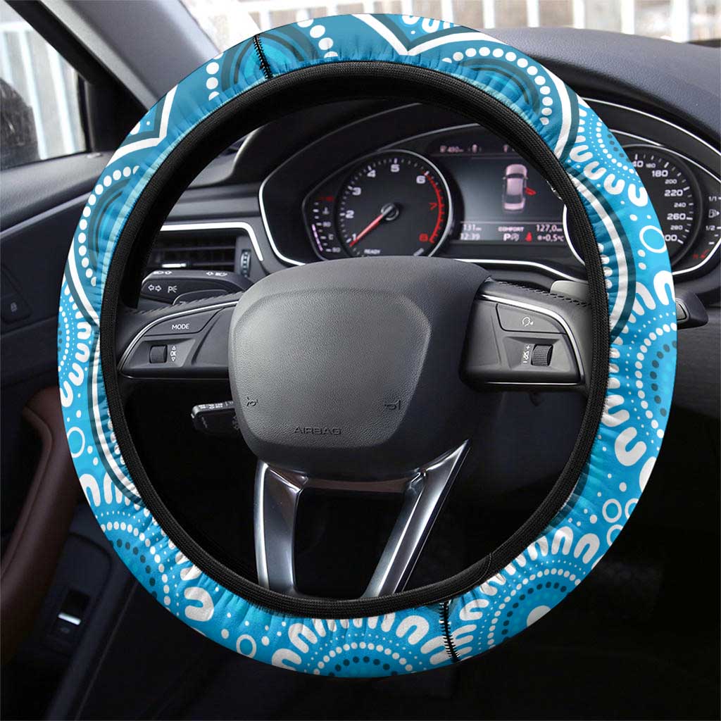 Australia Bluebell Creeper With Superb Blue Wren Steering Wheel Cover Aboriginal Art
