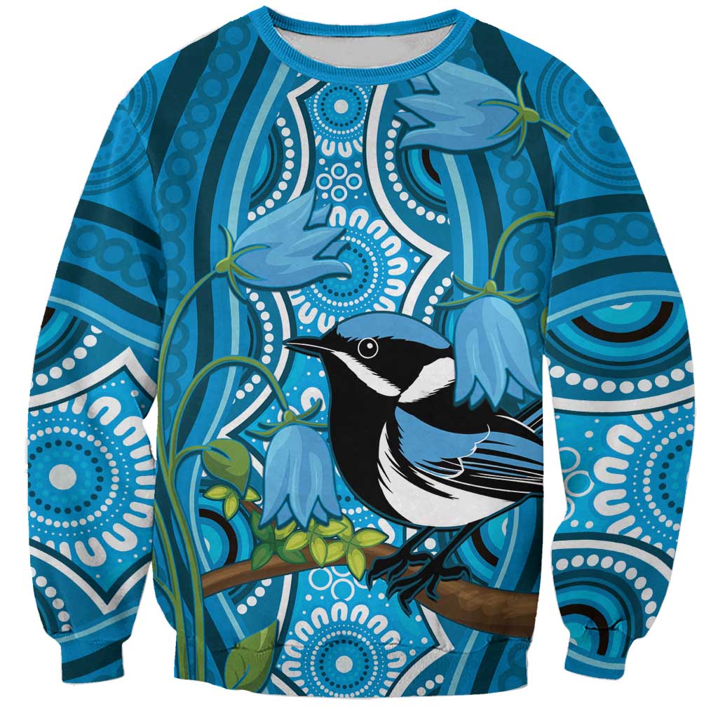 Australia Bluebell Creeper With Superb Blue Wren Sweatshirt Aboriginal Art
