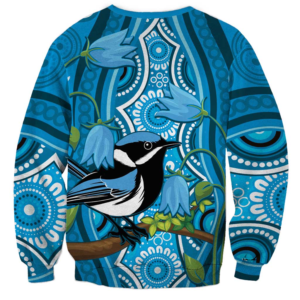 Australia Bluebell Creeper With Superb Blue Wren Sweatshirt Aboriginal Art