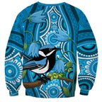 Australia Bluebell Creeper With Superb Blue Wren Sweatshirt Aboriginal Art
