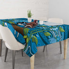 Australia Bluebell Creeper With Superb Blue Wren Tablecloth Aboriginal Art