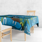 Australia Bluebell Creeper With Superb Blue Wren Tablecloth Aboriginal Art