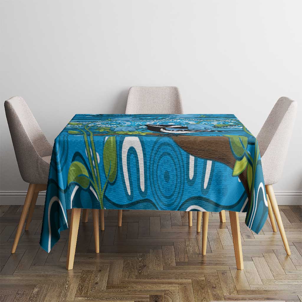 Australia Bluebell Creeper With Superb Blue Wren Tablecloth Aboriginal Art