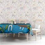 Australia Bluebell Creeper With Superb Blue Wren Tablecloth Aboriginal Art