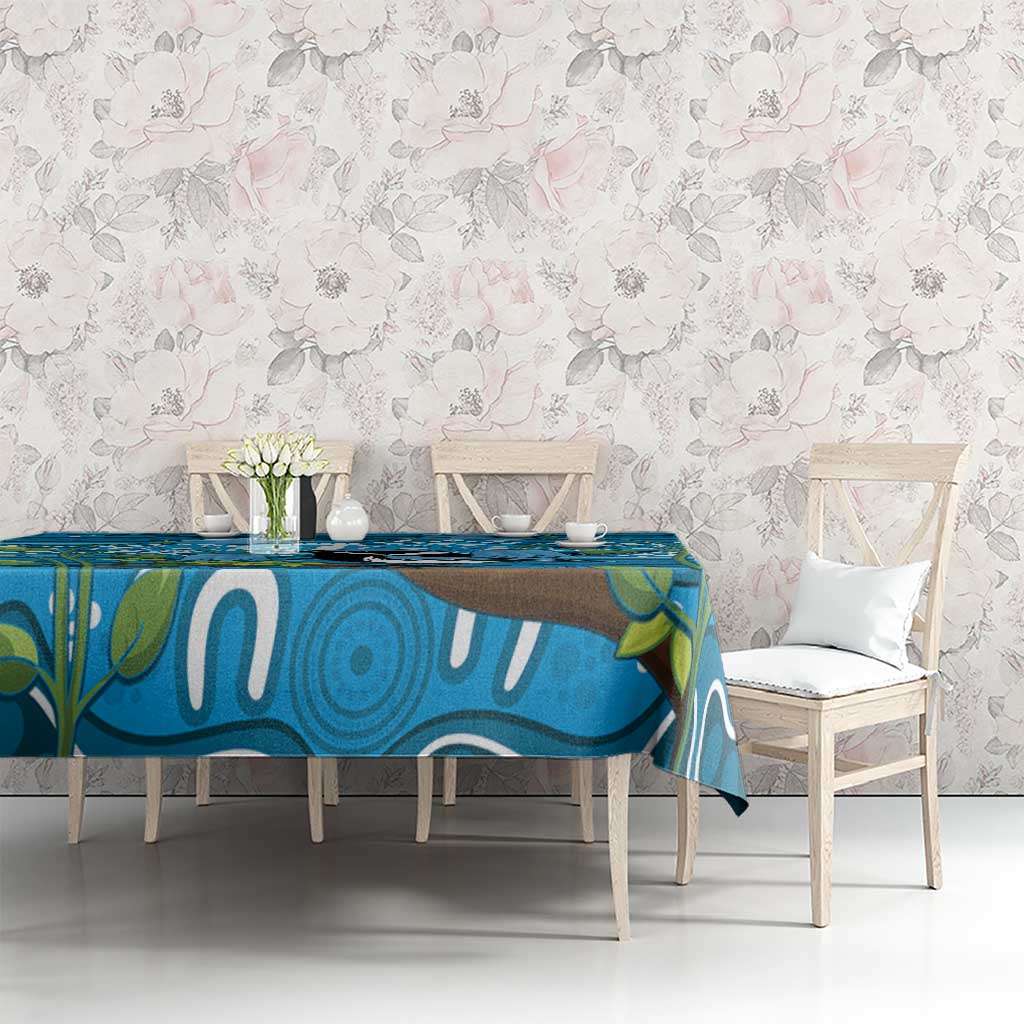 Australia Bluebell Creeper With Superb Blue Wren Tablecloth Aboriginal Art