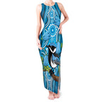 Australia Bluebell Creeper With Superb Blue Wren Tank Maxi Dress Aboriginal Art