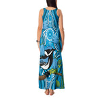 Australia Bluebell Creeper With Superb Blue Wren Tank Maxi Dress Aboriginal Art