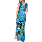 Australia Bluebell Creeper With Superb Blue Wren Tank Maxi Dress Aboriginal Art