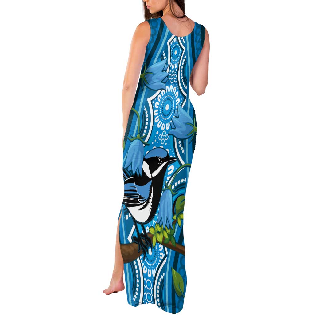 Australia Bluebell Creeper With Superb Blue Wren Tank Maxi Dress Aboriginal Art