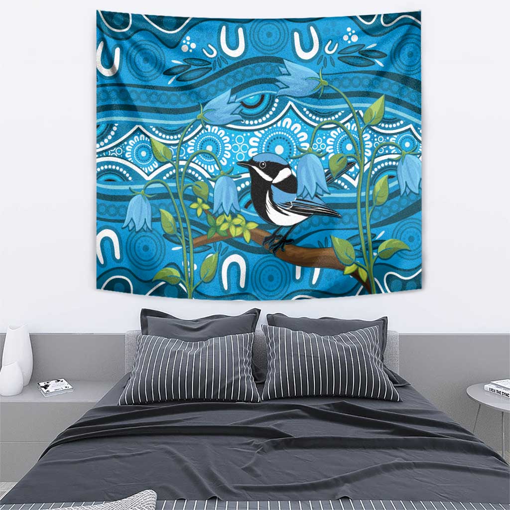 Australia Bluebell Creeper With Superb Blue Wren Tapestry Aboriginal Art