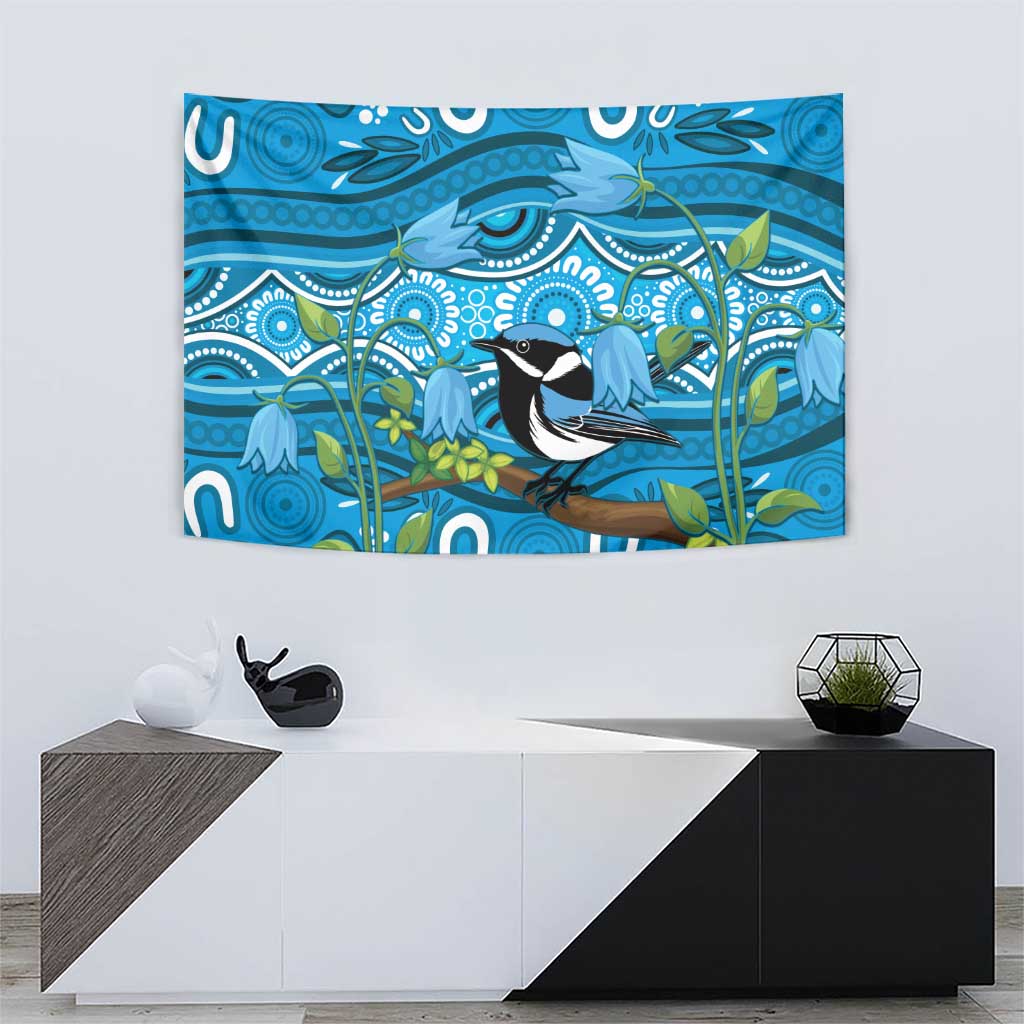 Australia Bluebell Creeper With Superb Blue Wren Tapestry Aboriginal Art