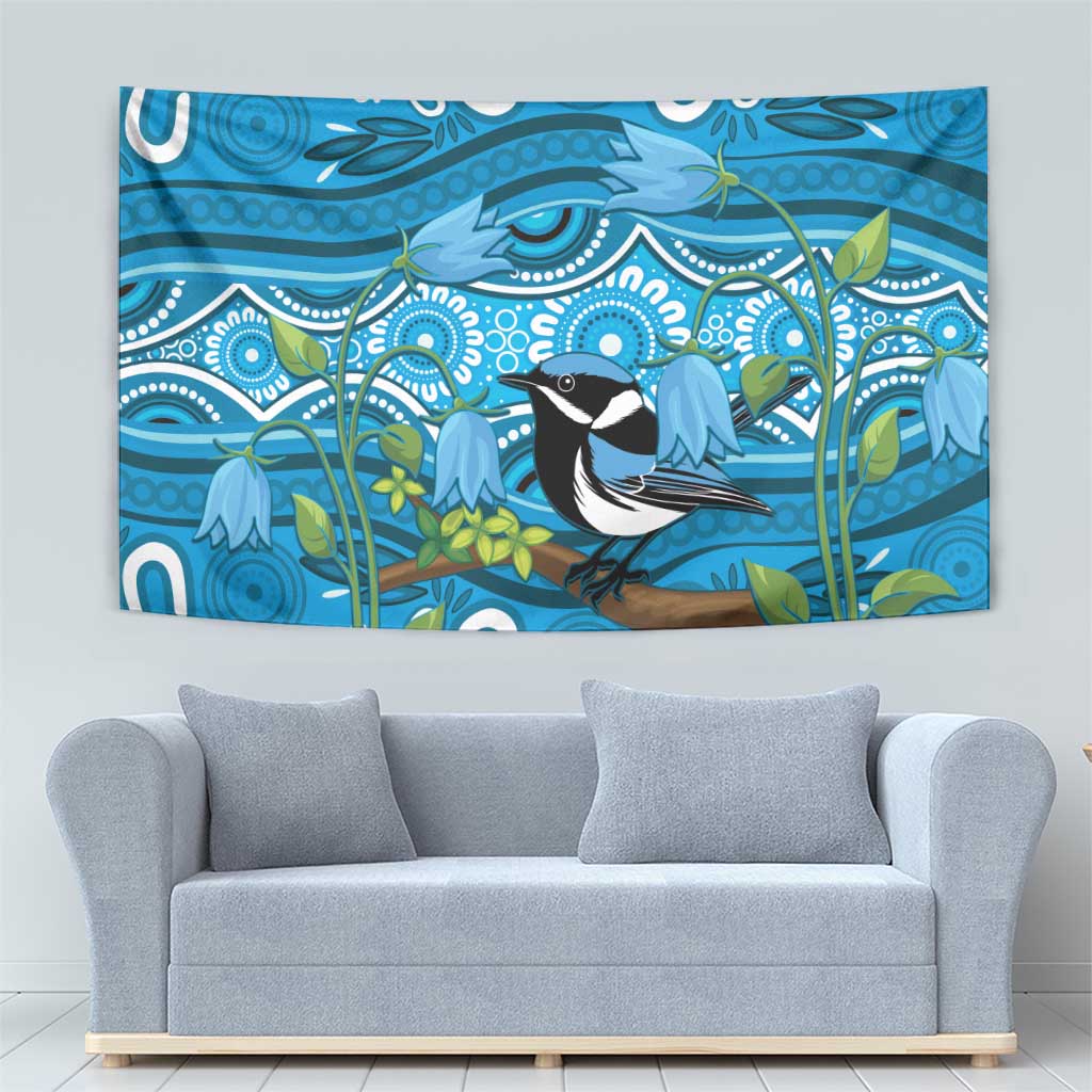 Australia Bluebell Creeper With Superb Blue Wren Tapestry Aboriginal Art
