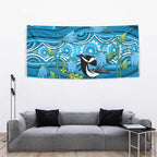 Australia Bluebell Creeper With Superb Blue Wren Tapestry Aboriginal Art