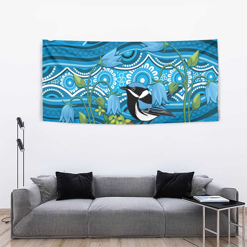 Australia Bluebell Creeper With Superb Blue Wren Tapestry Aboriginal Art