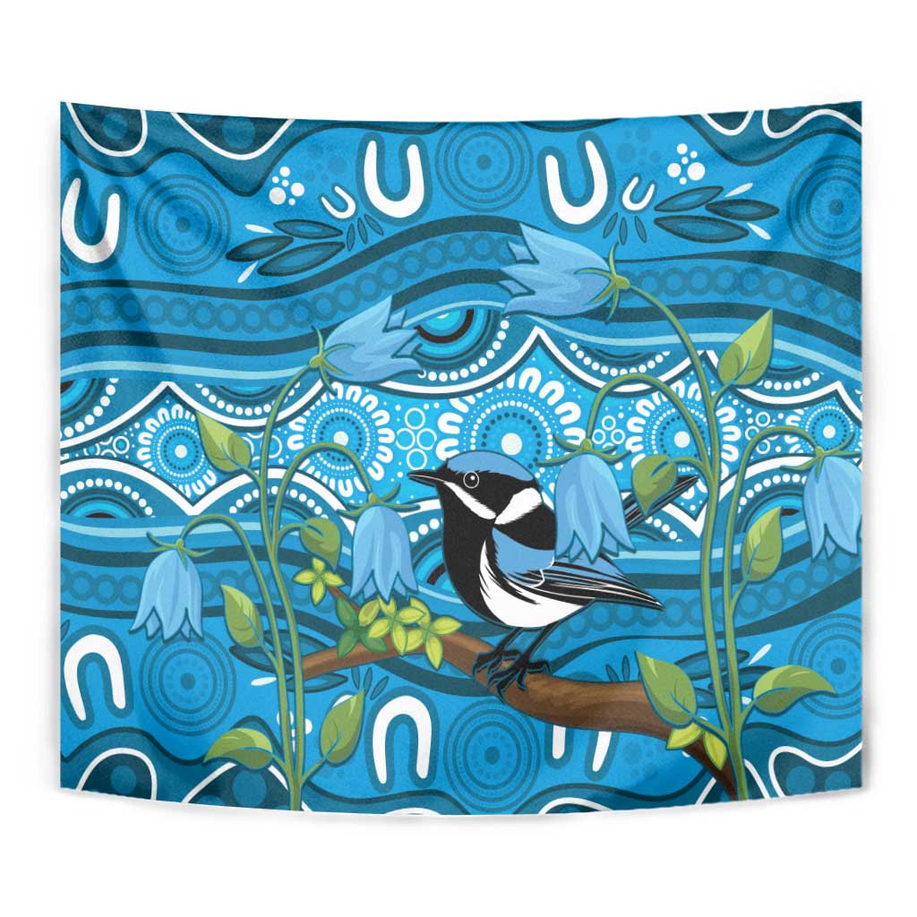 Australia Bluebell Creeper With Superb Blue Wren Tapestry Aboriginal Art
