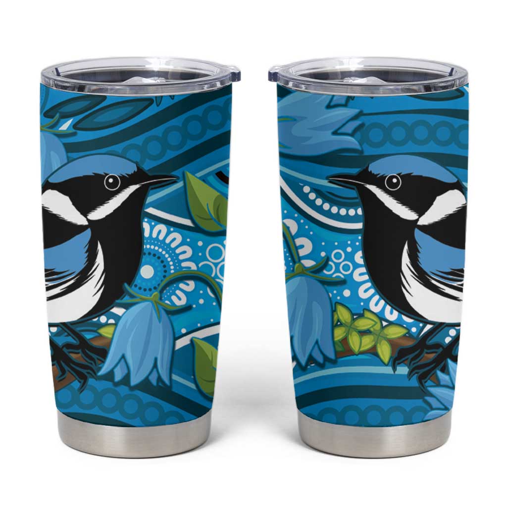 Australia Bluebell Creeper With Superb Blue Wren Tumbler Cup Aboriginal Art
