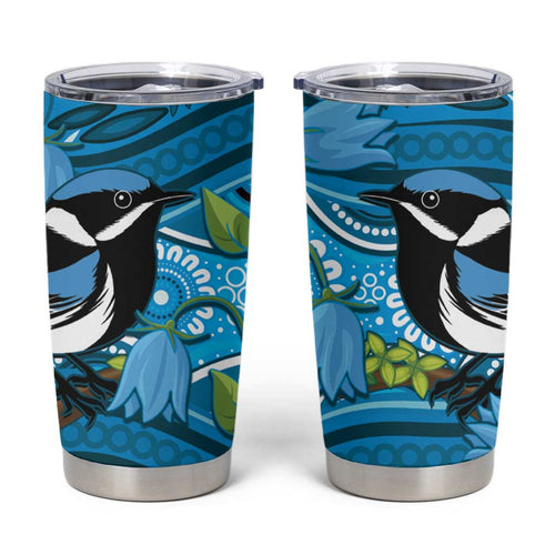 Australia Bluebell Creeper With Superb Blue Wren Tumbler Cup Aboriginal Art