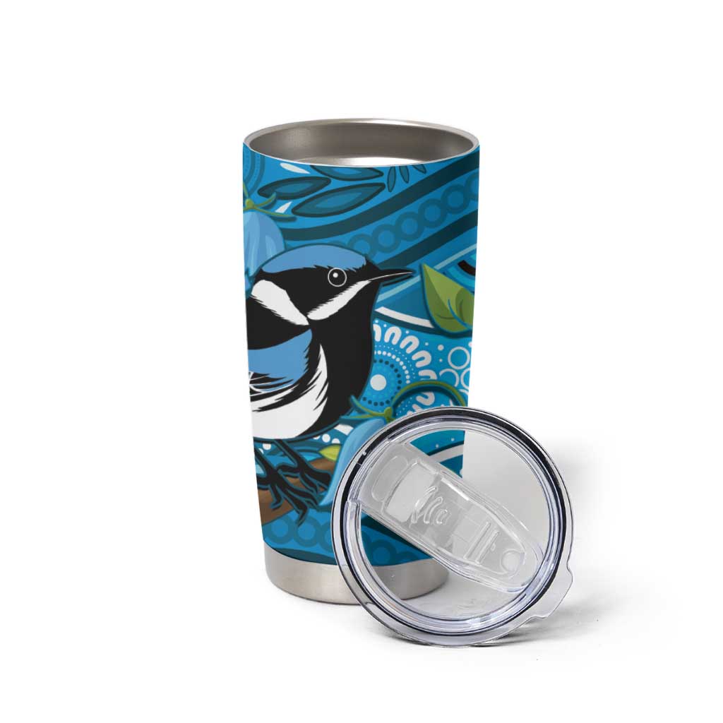 Australia Bluebell Creeper With Superb Blue Wren Tumbler Cup Aboriginal Art