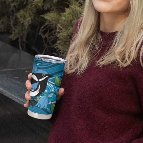 Australia Bluebell Creeper With Superb Blue Wren Tumbler Cup Aboriginal Art