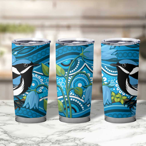 Australia Bluebell Creeper With Superb Blue Wren Tumbler Cup Aboriginal Art
