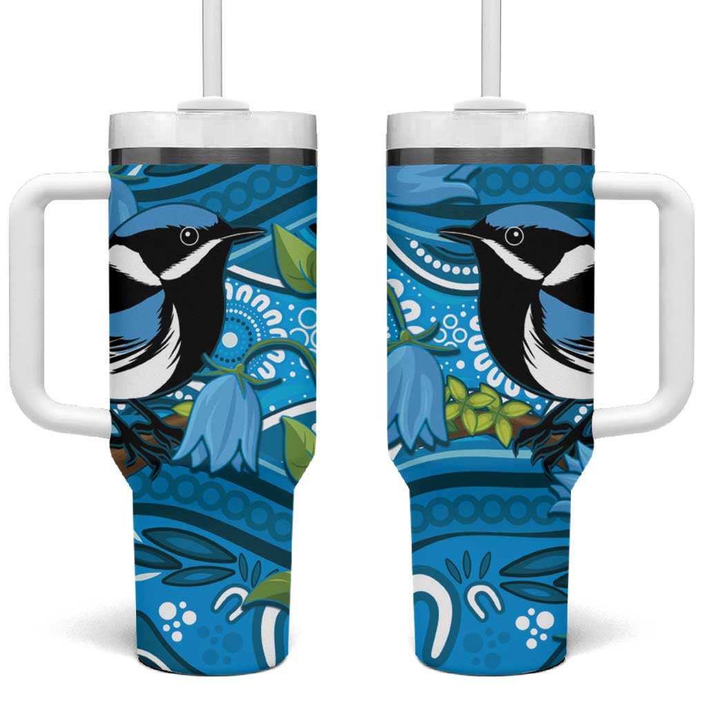 Australia Bluebell Creeper With Superb Blue Wren Tumbler With Handle Aboriginal Art