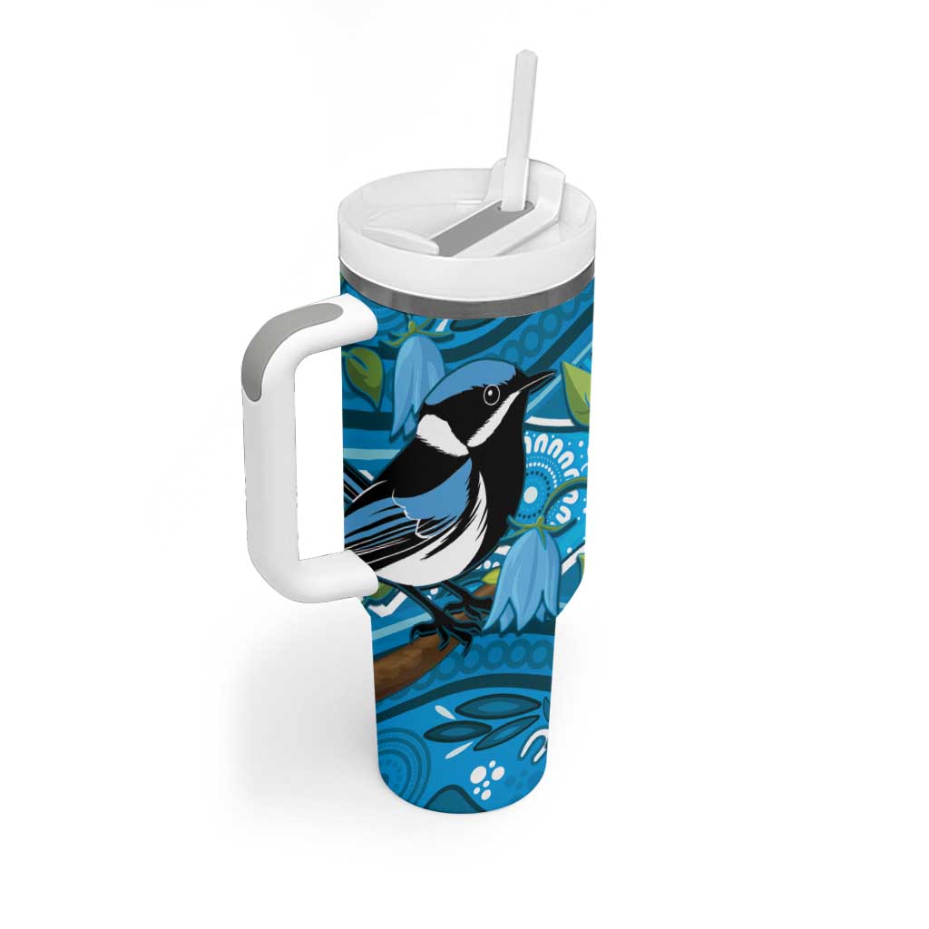 Australia Bluebell Creeper With Superb Blue Wren Tumbler With Handle Aboriginal Art