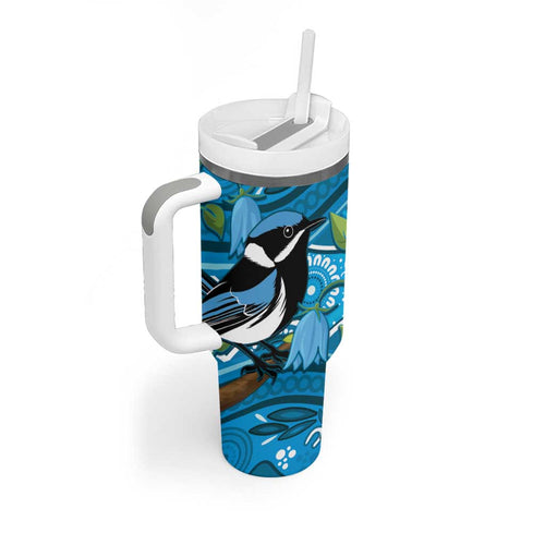 Australia Bluebell Creeper With Superb Blue Wren Tumbler With Handle Aboriginal Art