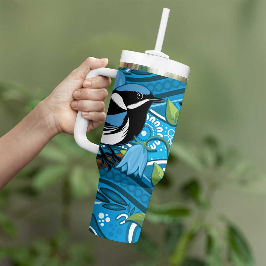Australia Bluebell Creeper With Superb Blue Wren Tumbler With Handle Aboriginal Art