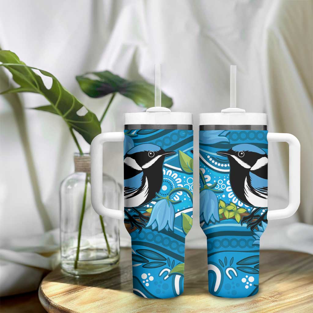 Australia Bluebell Creeper With Superb Blue Wren Tumbler With Handle Aboriginal Art