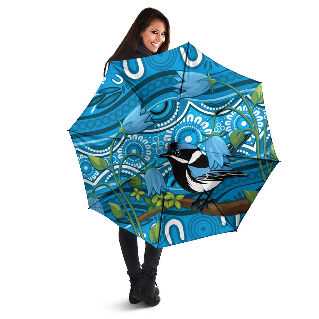 Australia Bluebell Creeper With Superb Blue Wren Umbrella Aboriginal Art - Aussie Hoodie