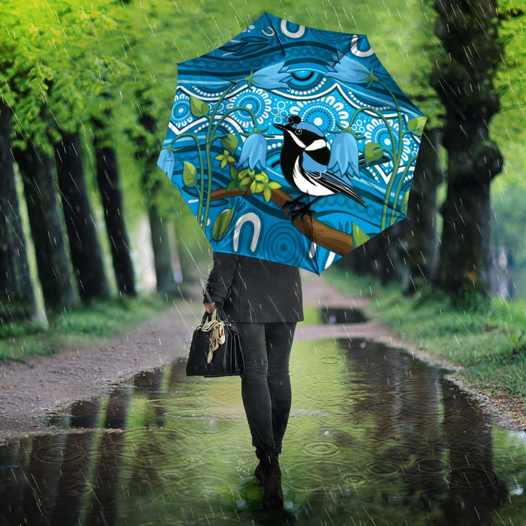 Australia Bluebell Creeper With Superb Blue Wren Umbrella Aboriginal Art - Aussie Hoodie