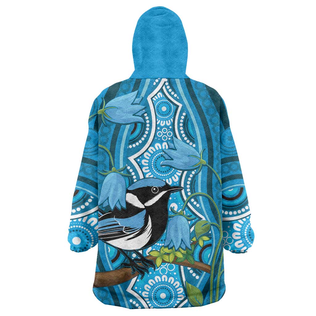 Australia Bluebell Creeper With Superb Blue Wren Wearable Blanket Hoodie Aboriginal Art