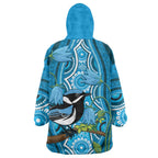 Australia Bluebell Creeper With Superb Blue Wren Wearable Blanket Hoodie Aboriginal Art