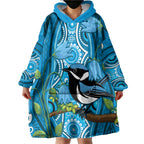 Australia Bluebell Creeper With Superb Blue Wren Wearable Blanket Hoodie Aboriginal Art