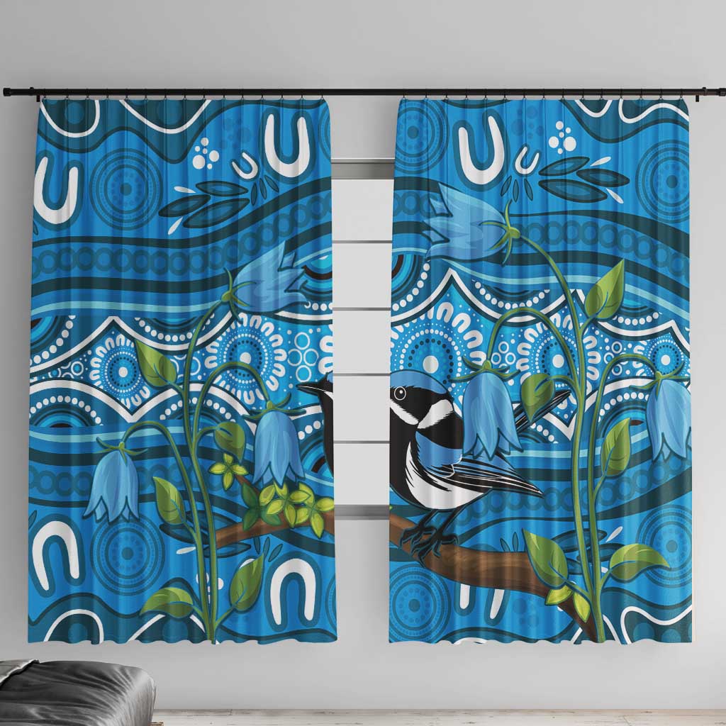 Australia Bluebell Creeper With Superb Blue Wren Window Curtain Aboriginal Art