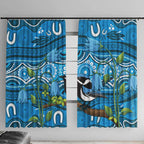 Australia Bluebell Creeper With Superb Blue Wren Window Curtain Aboriginal Art