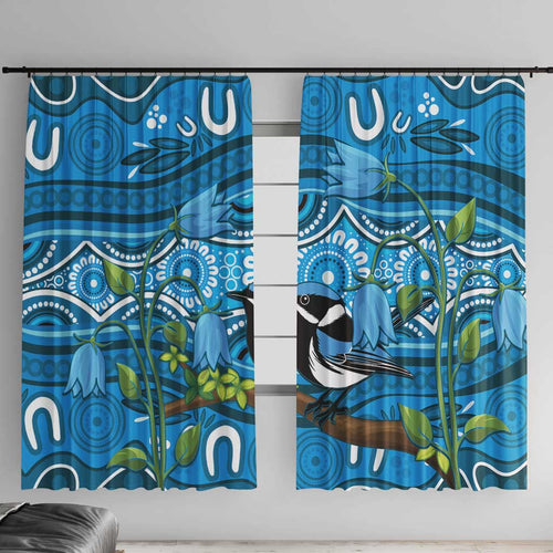 Australia Bluebell Creeper With Superb Blue Wren Window Curtain Aboriginal Art