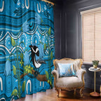 Australia Bluebell Creeper With Superb Blue Wren Window Curtain Aboriginal Art